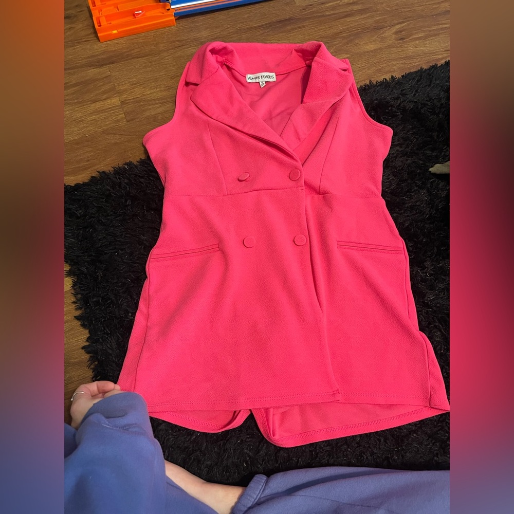 Hot pink blazer romper
